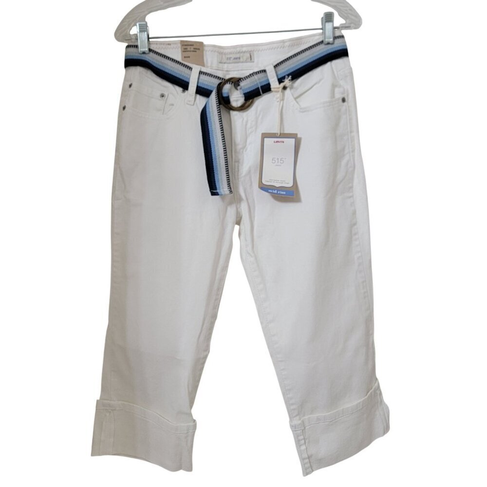 Levi’s Size 6 White 515 Capri Mid Rise Regular Fit Jeans with Belt, NEW w/Tag